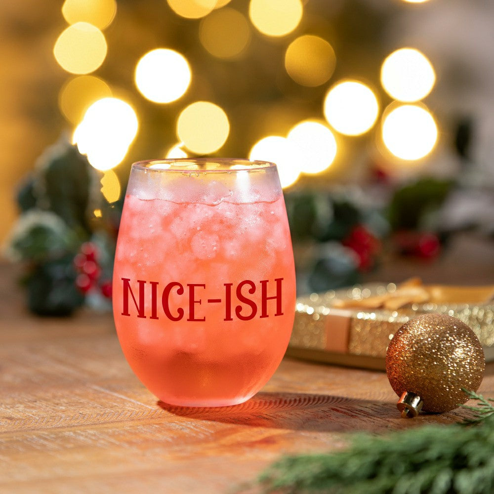 Plow & Hearth Twas The Night Wine Glass Stemless Glass, Nice-Ish, 17oz, Gift Box