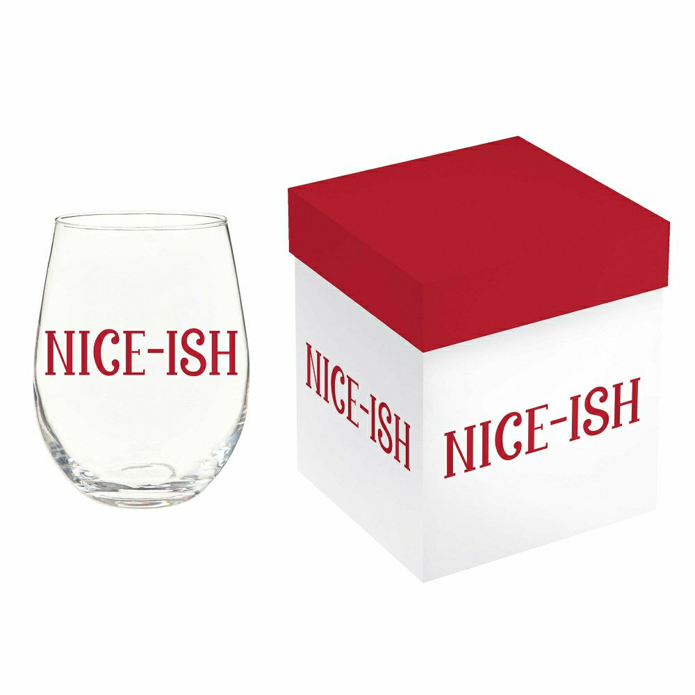 Plow & Hearth Twas The Night Wine Glass Stemless Glass, Nice-Ish, 17oz, Gift Box