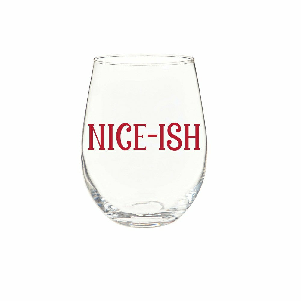 Plow & Hearth Twas The Night Wine Glass Stemless Glass, Nice-Ish, 17oz, Gift Box