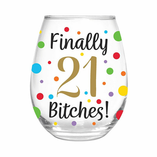 Plow & Hearth Finally 21 Bitches Stemless Glass, 17oz, Gift Box