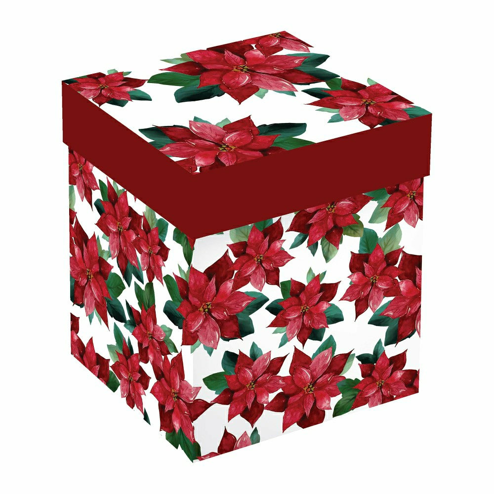 Plow & Hearth Holiday Poinsettia Wine Glass Stemless Glass, Poinsettia Bliss, 17oz,