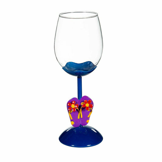 Plow & Hearth Coastal Flip Flops Wine Glass, 17oz, Gift Box
