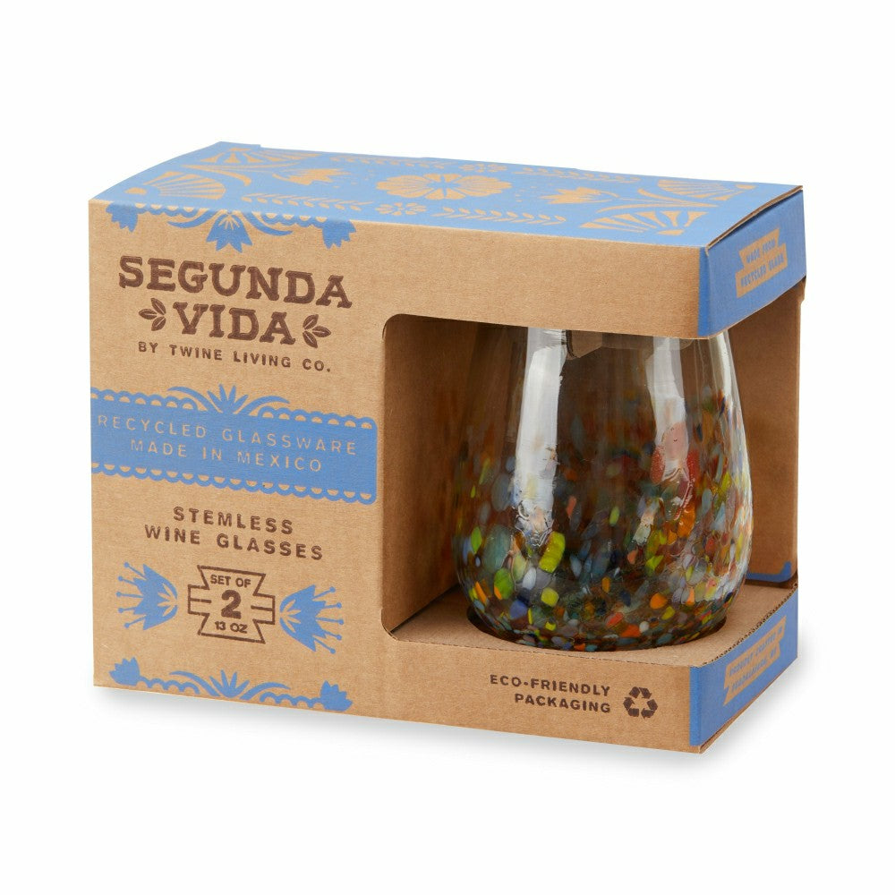 Plow & Hearth Segunda Vida Artistico Stemless Wine Glasses