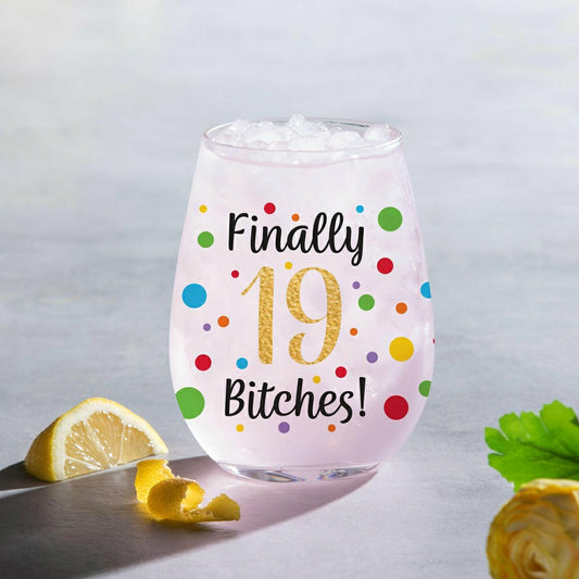Plow & Hearth Finally 19 Bitches Stemless Glass, 17oz, Gift Box