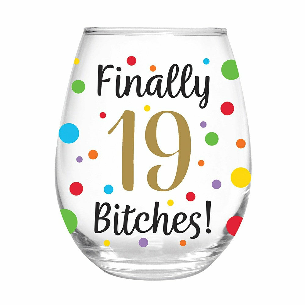 Plow & Hearth Finally 19 Bitches Stemless Glass, 17oz, Gift Box