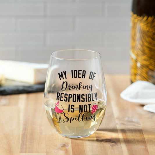 Plow & Hearth Just for Laughs Wine Glass Stemless, "My Idea of Drinking", 17oz, Gift