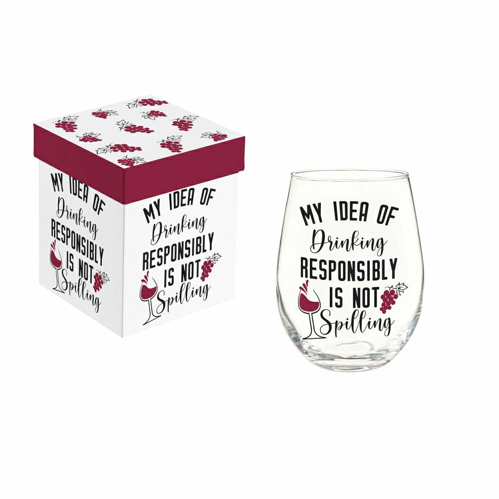 Plow & Hearth Just for Laughs Wine Glass Stemless, "My Idea of Drinking", 17oz, Gift