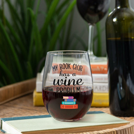 Plow & Hearth Just for Laughs Wine Glass Stemless, "My Book Club Has A Wine Problem"