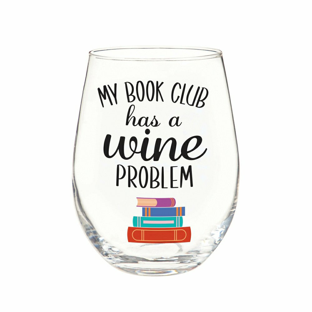 Plow & Hearth Just for Laughs Wine Glass Stemless, "My Book Club Has A Wine Problem"