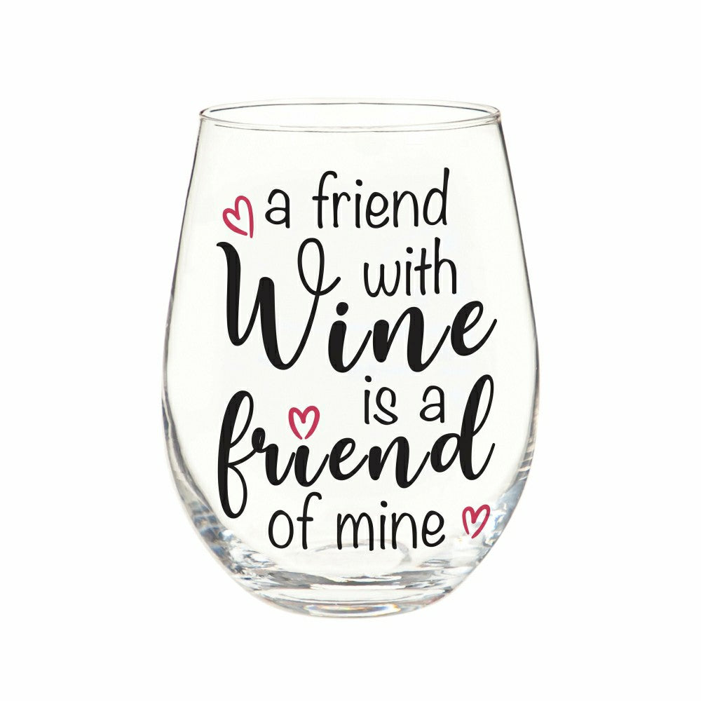 Plow & Hearth Just for Laughs Wine Glass Stemless, "A Friend with Wine is a Friend o