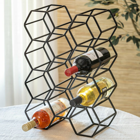 Plow & Hearth Black Honeycomb Metal Wine Bottle Holder