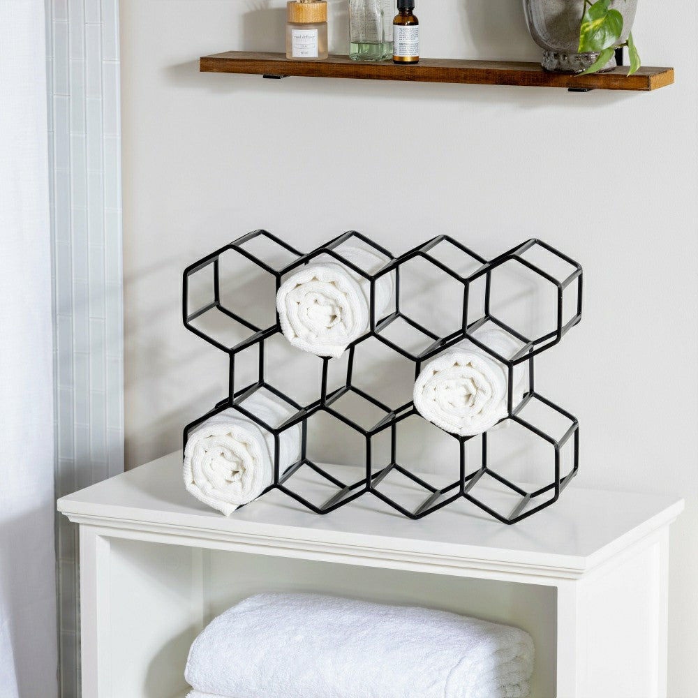Plow & Hearth Black Honeycomb Metal Wine Bottle Holder