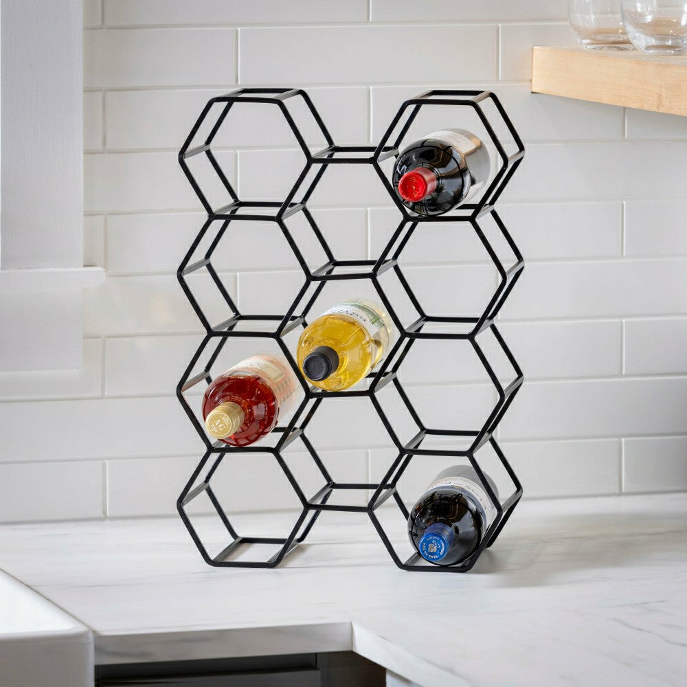Plow & Hearth Black Honeycomb Metal Wine Bottle Holder