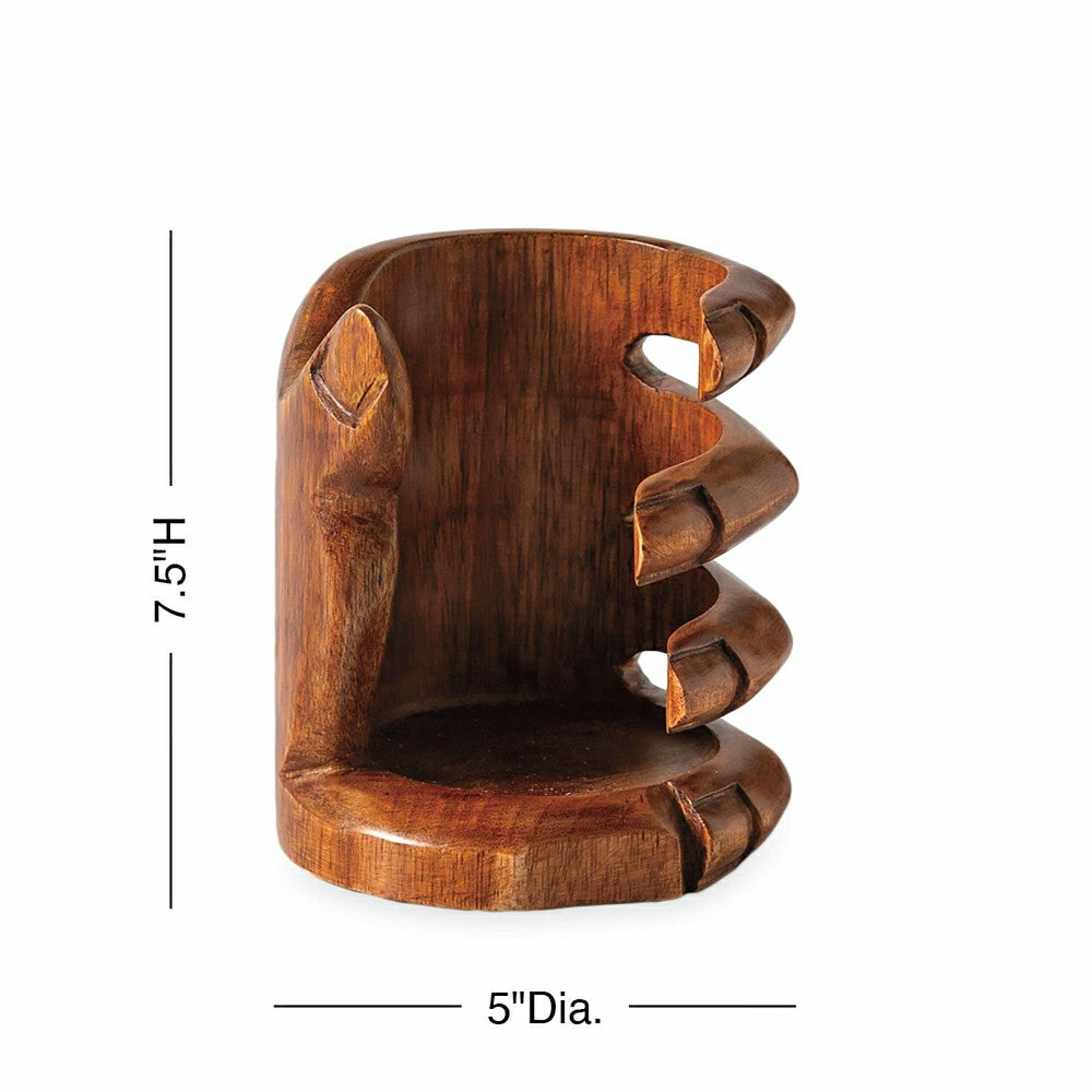 Plow & Hearth Mango Wood Hand Shaped Wine Bottle Holder