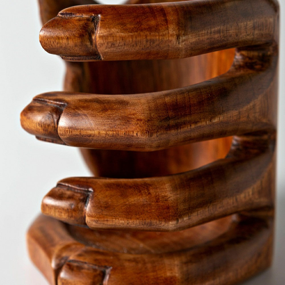 Plow & Hearth Mango Wood Hand Shaped Wine Bottle Holder