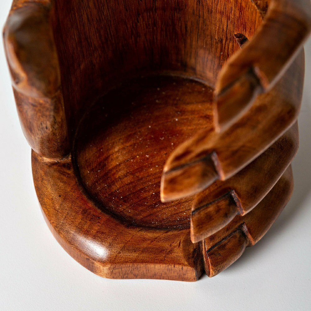 Plow & Hearth Mango Wood Hand Shaped Wine Bottle Holder