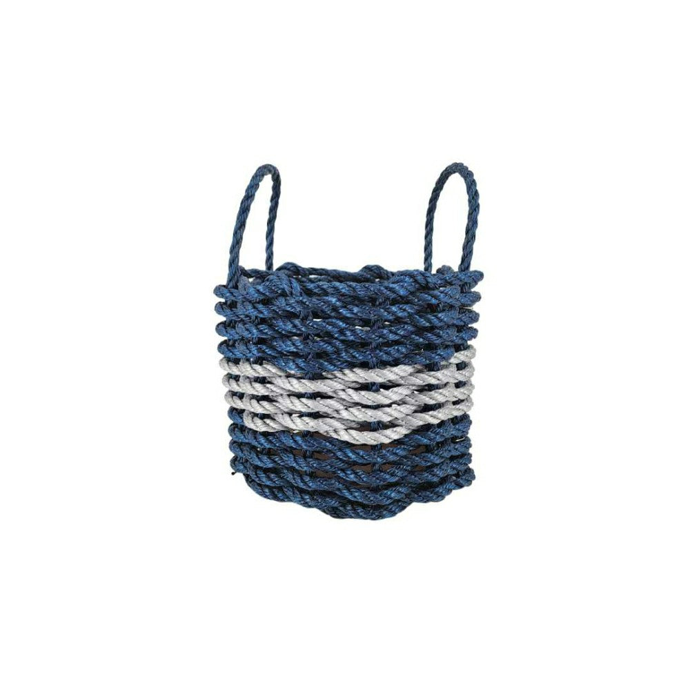 Plow & Hearth Authentic Maine Lobster Rope Storage Basket Navy Blue and Light Gray