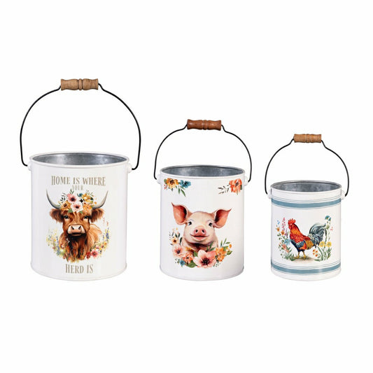 Plow & Hearth Petal & Plow Planter, Metal Bucket Planter, Nested Set of 3