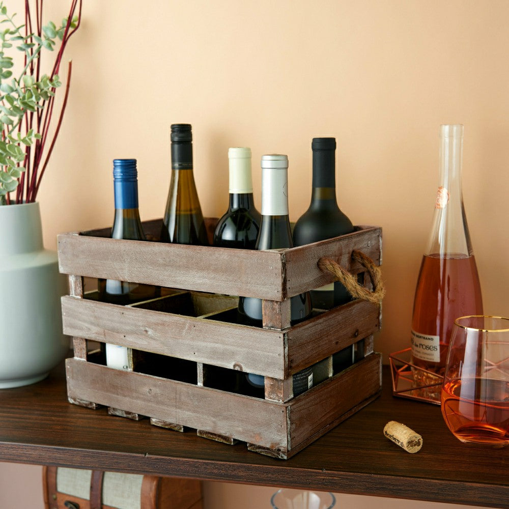 Plow & Hearth Wooden 6-Bottle Crate