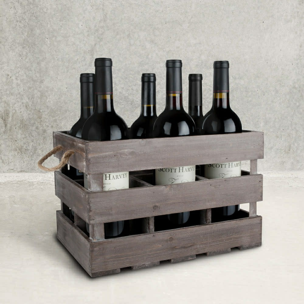 Plow & Hearth Wooden 6-Bottle Crate