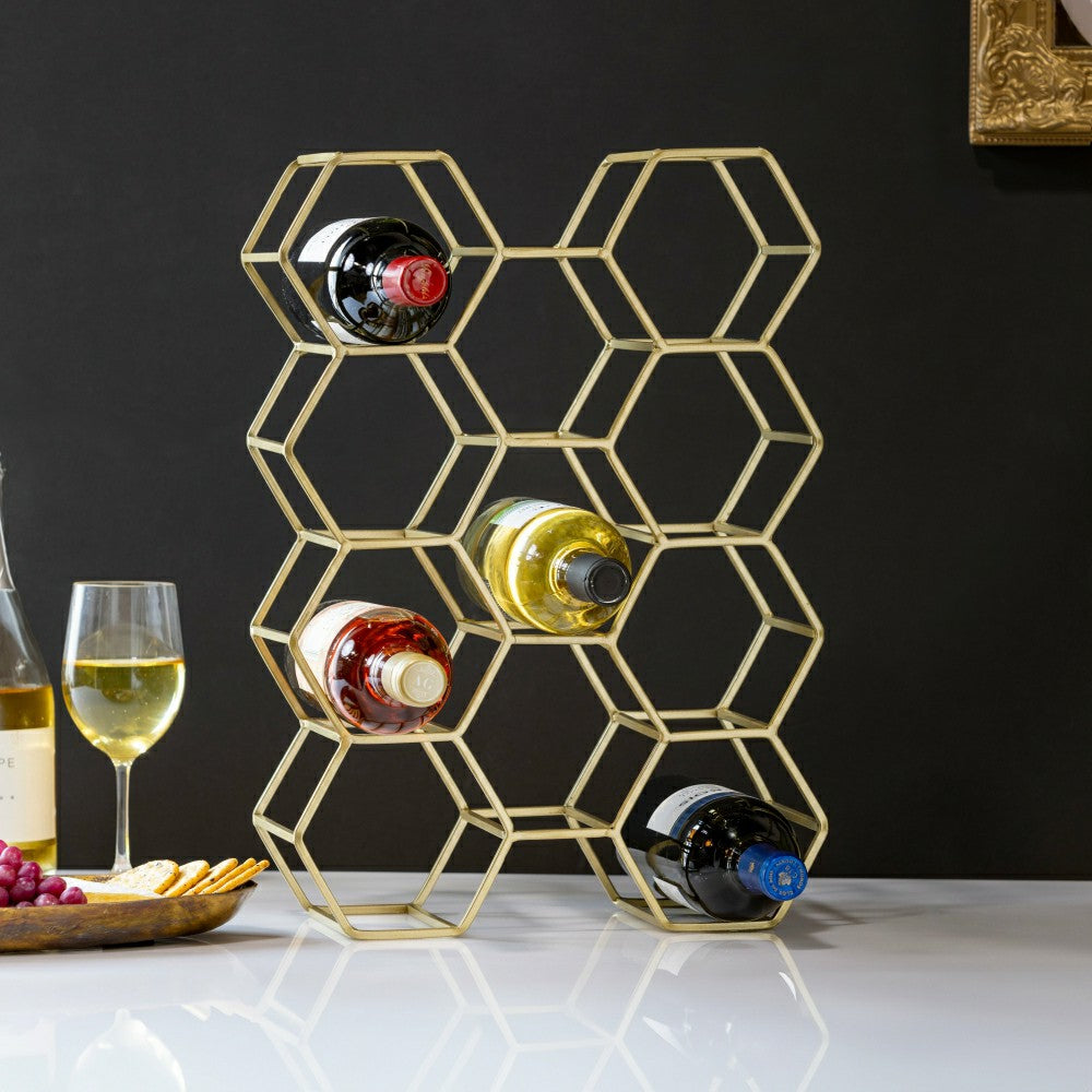 Plow & Hearth Gold Honeycomb Metal Wine Bottle Holder