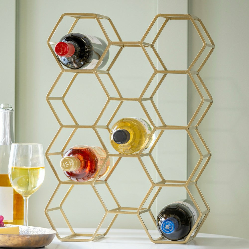 Plow & Hearth Gold Honeycomb Metal Wine Bottle Holder