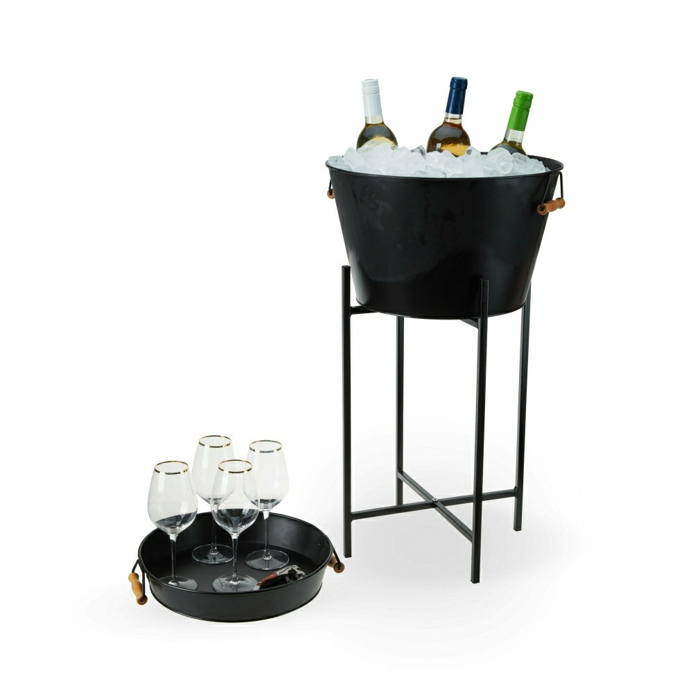 Plow & Hearth Black Beverage Tub with Stand & Tray