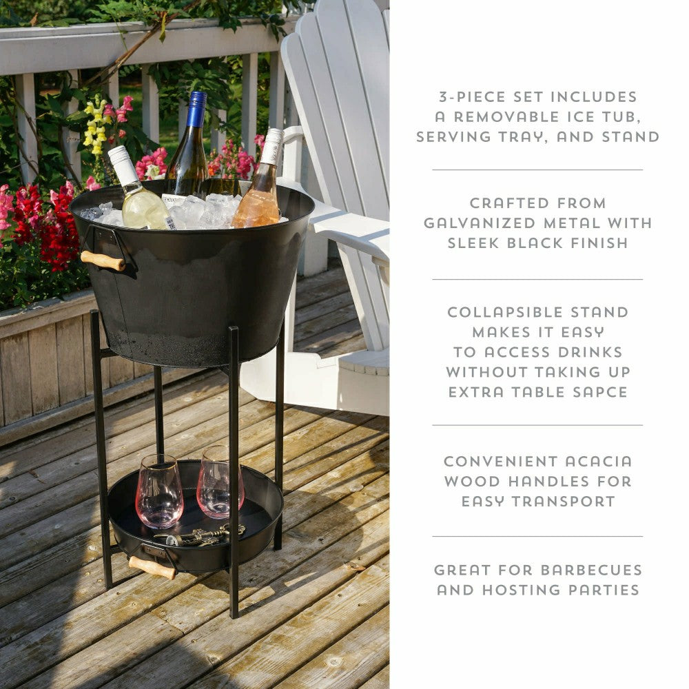 Plow & Hearth Black Beverage Tub with Stand & Tray