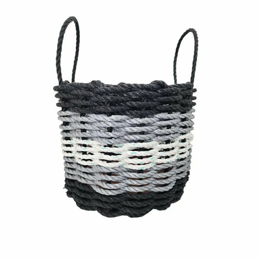 Plow & Hearth Five Stripe Rope Storage Basket Black, Gray and White