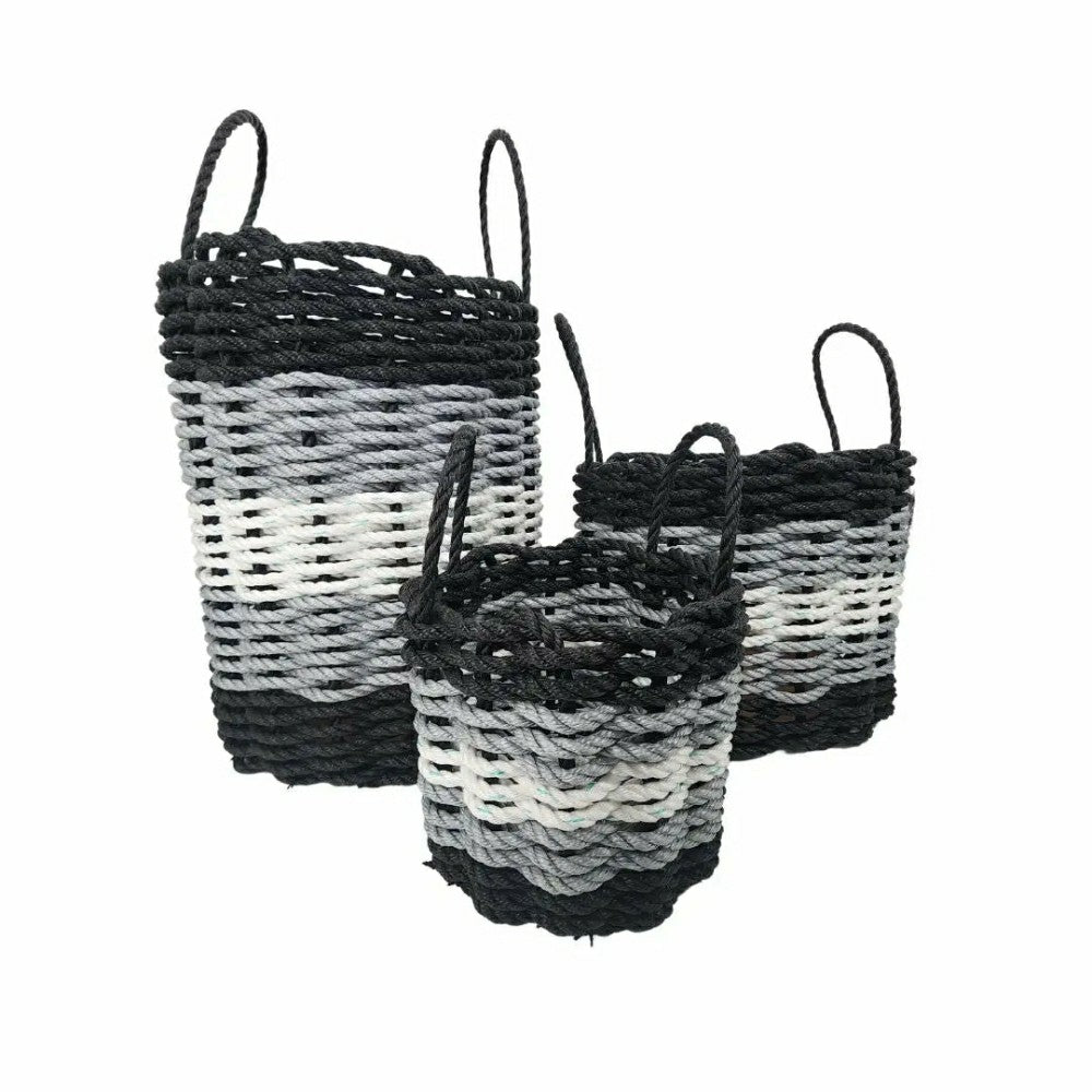 Plow & Hearth Five Stripe Rope Storage Basket Black, Gray and White