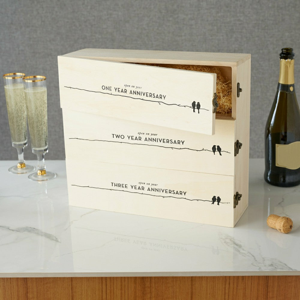 Plow & Hearth Newlyweds Anniversary Wooden Wine Box