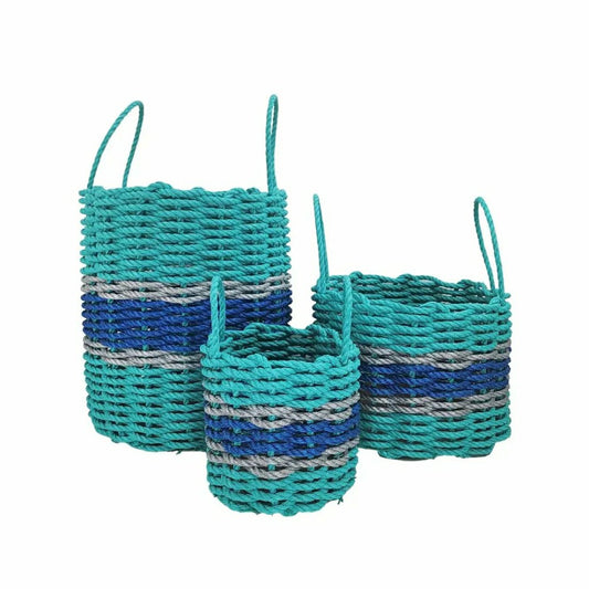 Plow & Hearth Authentic Maine Lobster Rope Storage Basket Teal and Blue with Light G