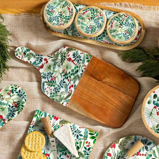 Plow & Hearth VivaStyle Playful Poinsettia Cutting Board, Rectangular Wood Cutting B