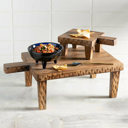 Plow & Hearth VivaStyle Serving Board, Wood Serving Board with Legs, Set of 2
