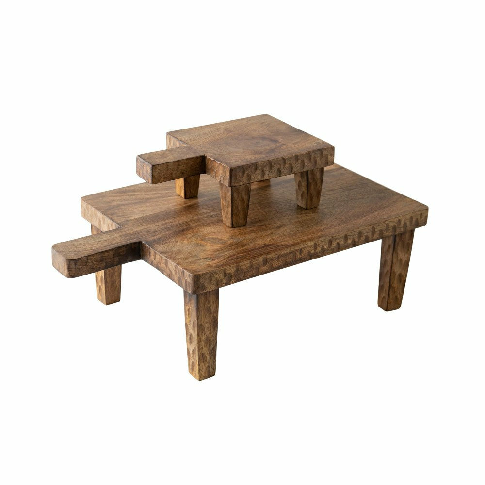 Plow & Hearth VivaStyle Serving Board, Wood Serving Board with Legs, Set of 2