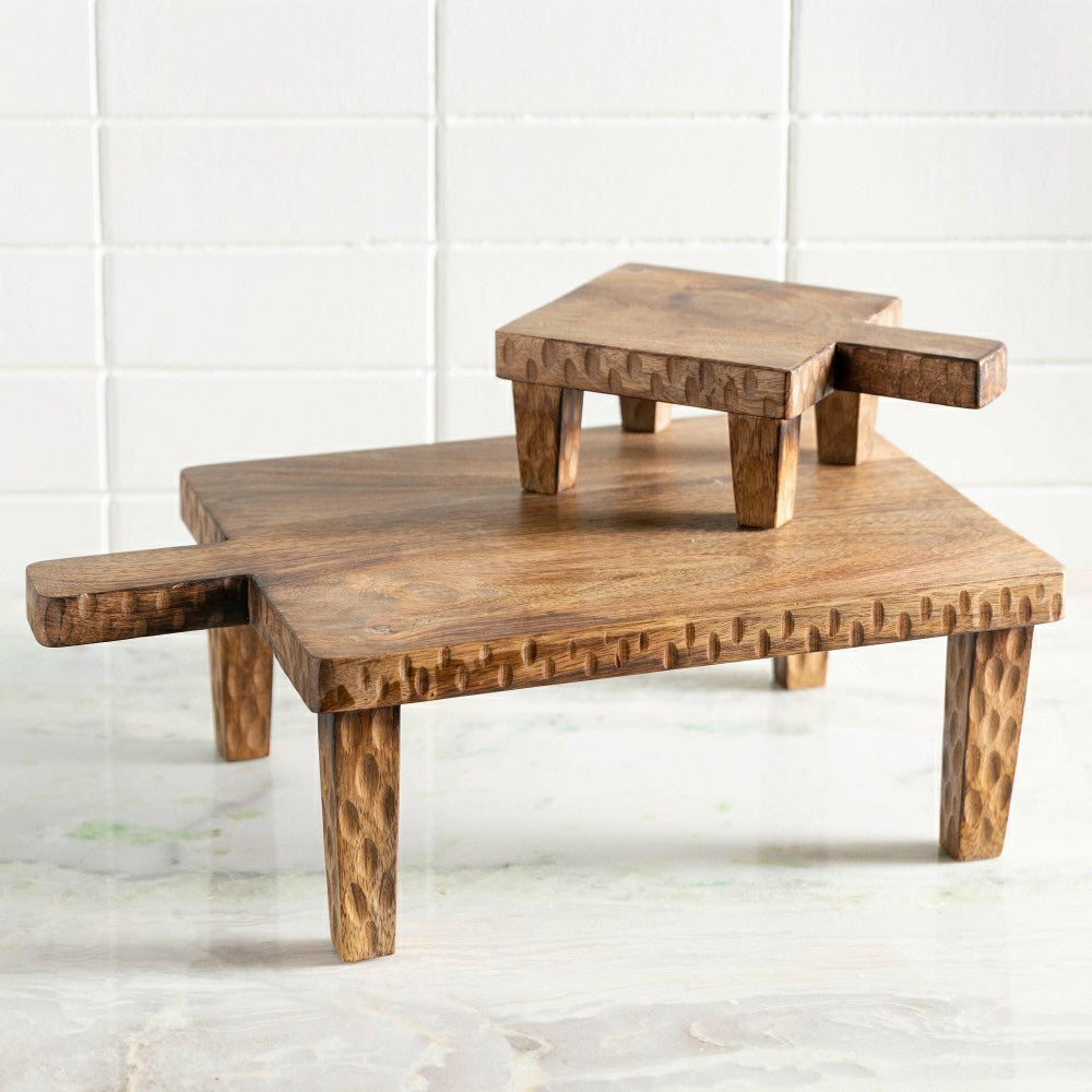 Plow & Hearth VivaStyle Serving Board, Wood Serving Board with Legs, Set of 2