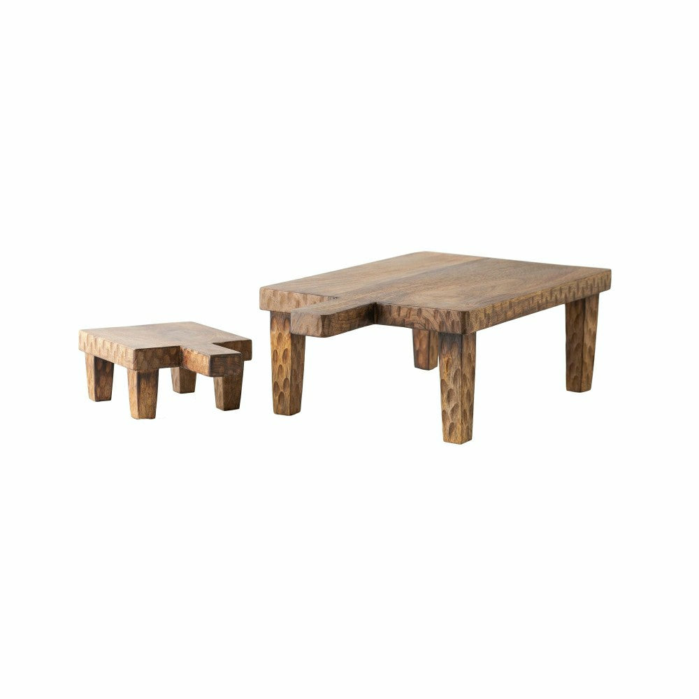 Plow & Hearth VivaStyle Serving Board, Wood Serving Board with Legs, Set of 2