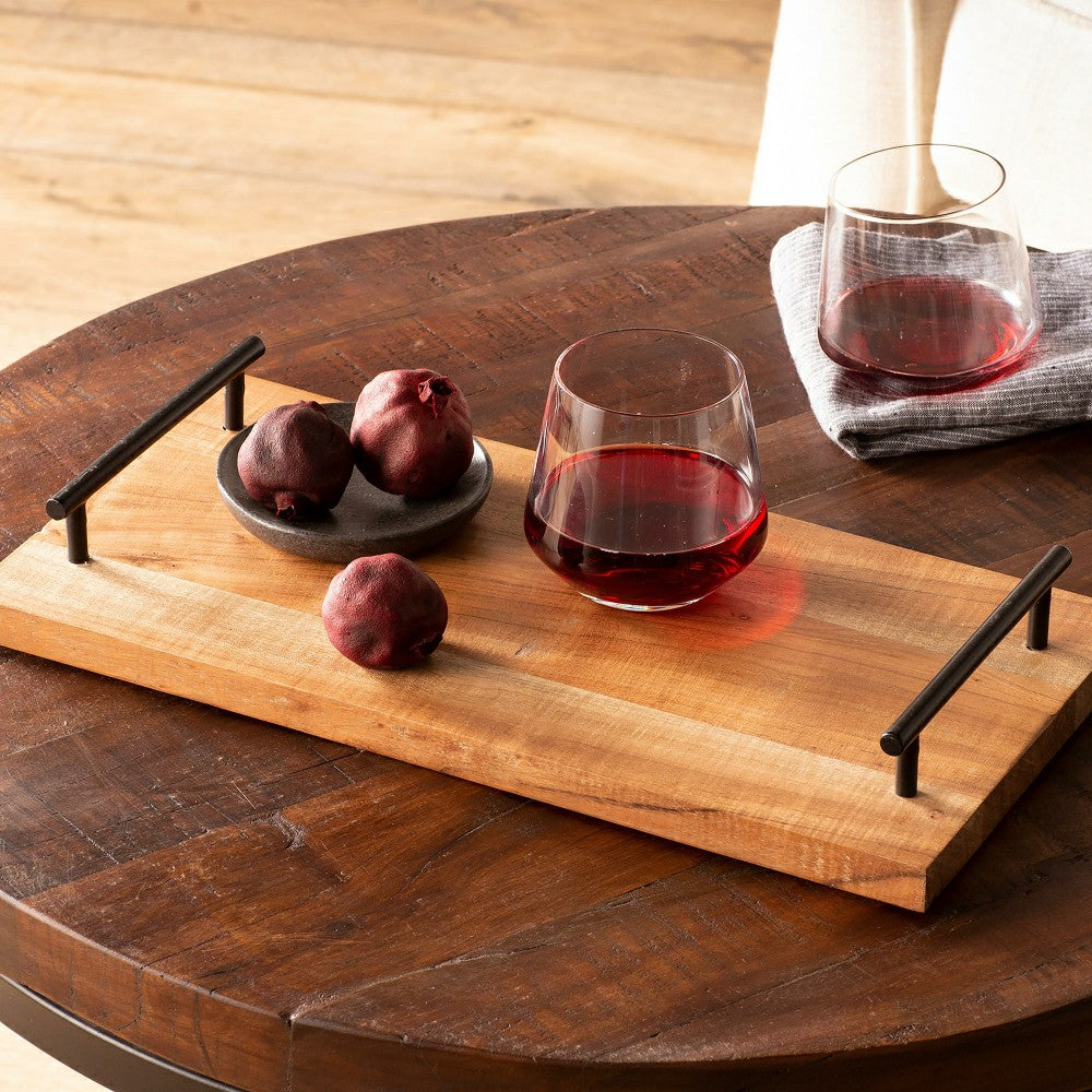 Plow & Hearth 16" Rectangle Wood Serving Tray with Handles