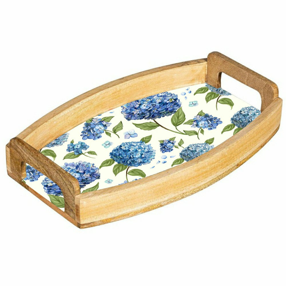Plow & Hearth VivaStyle Serveware, Wood Serving Tray with Handles, Hydrangea, 15"L
