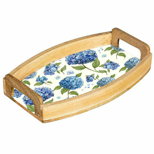 Plow & Hearth VivaStyle Serveware, Wood Serving Tray with Handles, Hydrangea, 15"L