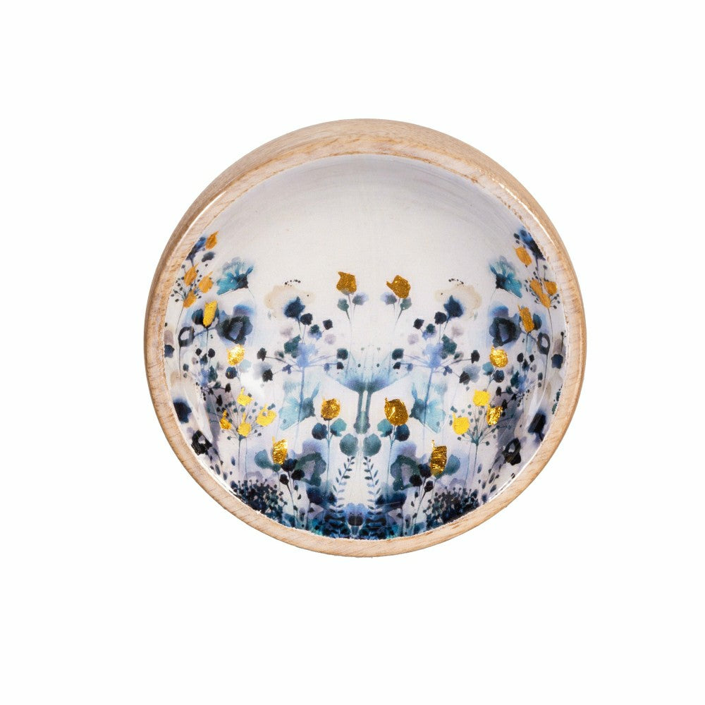 Plow & Hearth VivaStyle Gilded Meadow Wooden Tray with 3 Bowls, Set of 4