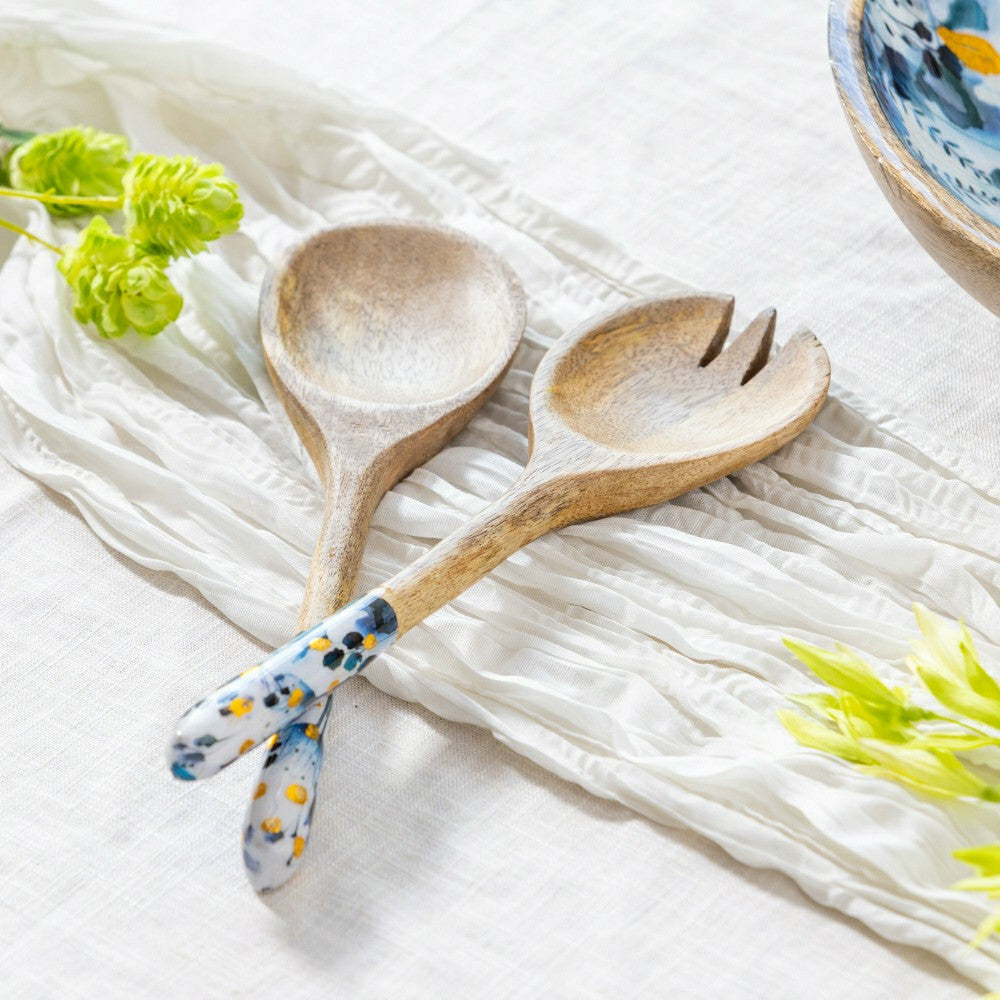 Plow & Hearth VivaStyle Gilded Meadow Wood Salad Server, 11" Set of 2