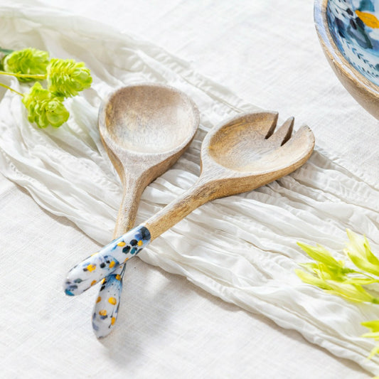 Plow & Hearth VivaStyle Gilded Meadow Wood Salad Server, 11" Set of 2