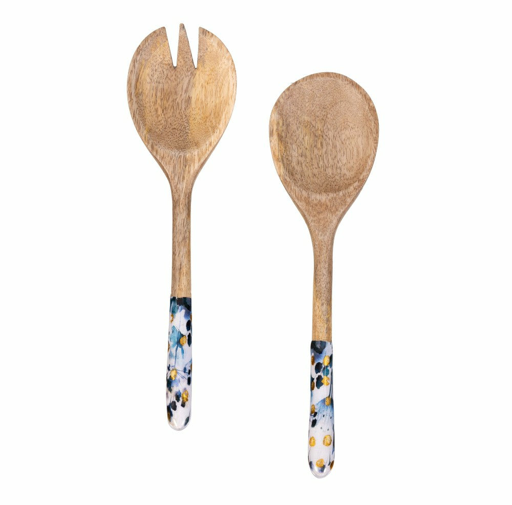 Plow & Hearth VivaStyle Gilded Meadow Wood Salad Server, 11" Set of 2
