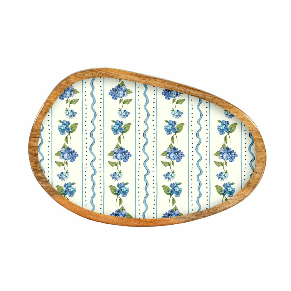 Plow & Hearth VivaStyle Serveware, Irregular Shaped Wood Serving Tray, Hydrangea, 12