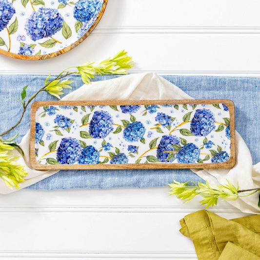 Plow & Hearth VivaStyle Serveware, Rectangular Wood Serving Tray, Hydrangea, 18"L