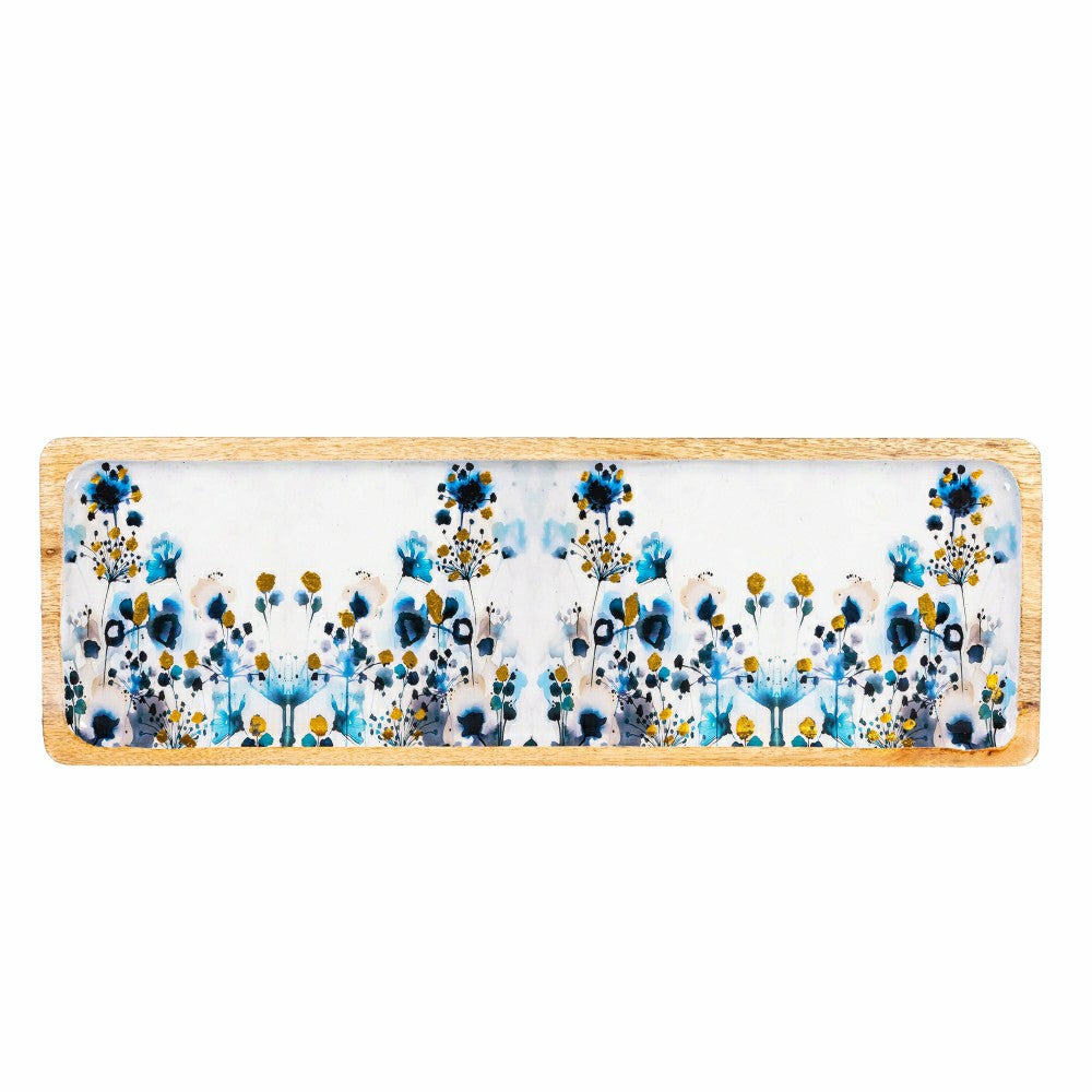 Plow & Hearth VivaStyle Gilded Meadow Serveware, Rectangular Wood Serving Tray, 18"L