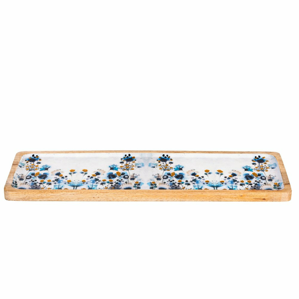 Plow & Hearth VivaStyle Gilded Meadow Serveware, Rectangular Wood Serving Tray, 18"L