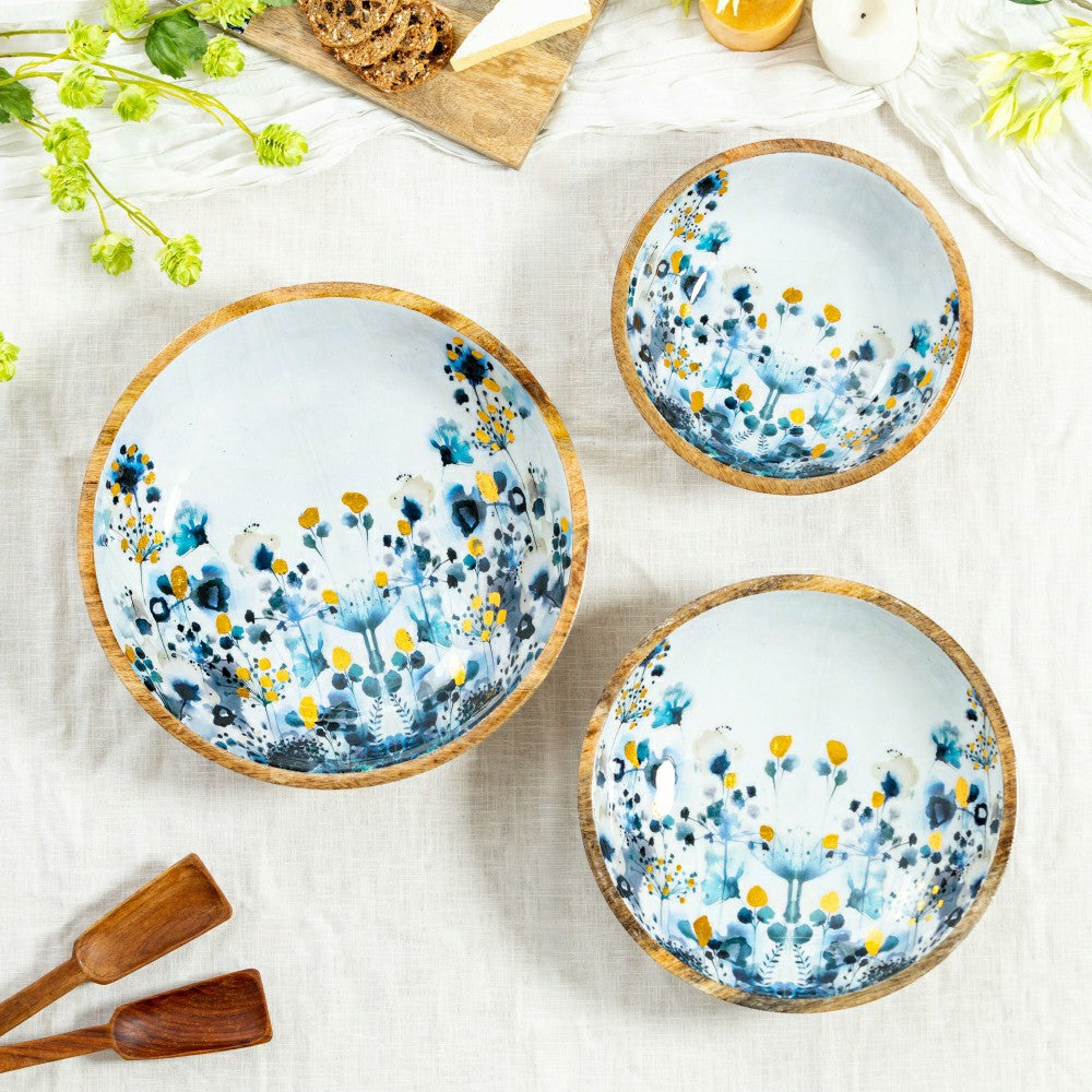 Plow & Hearth VivaStyle Gilded Meadow Bowl, Wood Bowl Set, Set of 3