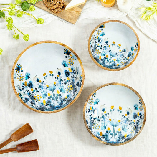 Plow & Hearth VivaStyle Gilded Meadow Bowl, Wood Bowl Set, Set of 3